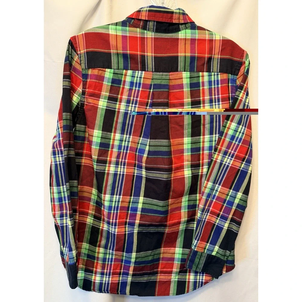 Ralph Lauren Button Down Shirt Youth Large 14-16 Red Black Blue Plaid *Read